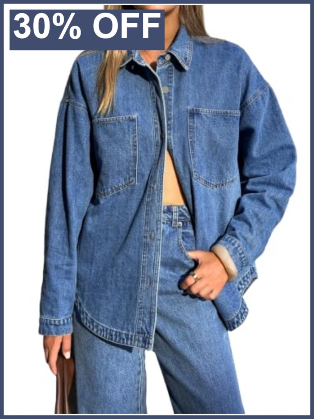 Oversized Denim Shirt Long Sleeve Button Down Distressed Jean Jacket Fall
